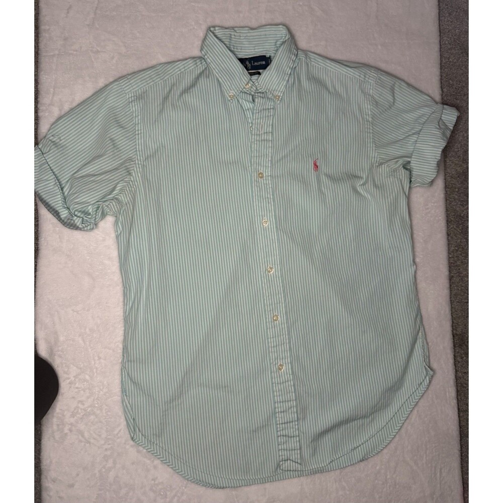Ralph Lauren Classic Fit Men's M Cotton Striped Button-Down Shirt Short Sleeve